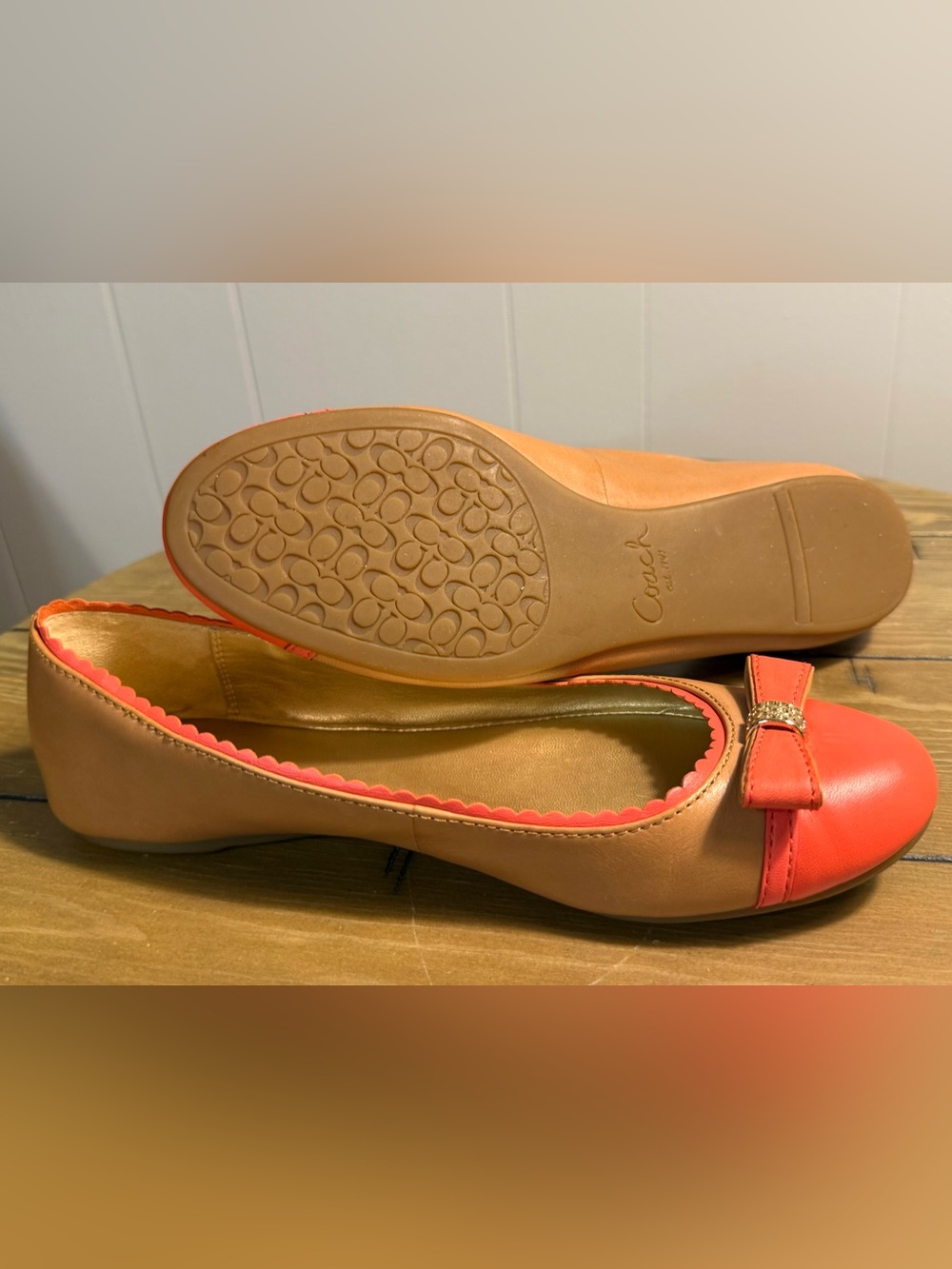 Coach Dorie ballet flats-ginger tan and cerise coral. Size 7. Coquette style - Picture 3 of 10